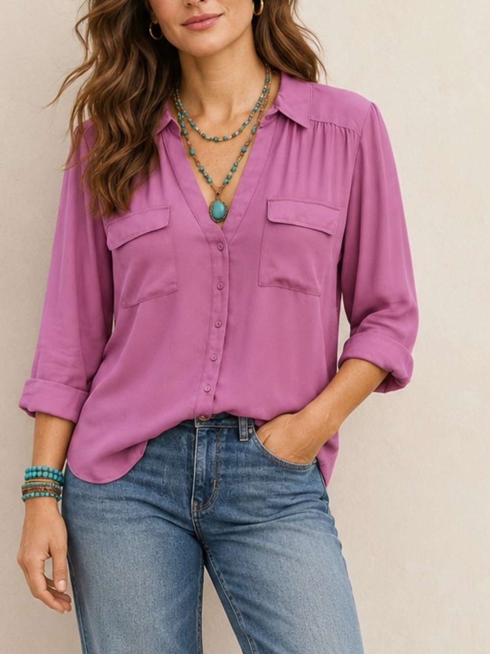 NWT Torrid Georgette Lavender Button-Down Pullover Blouse Size M/L